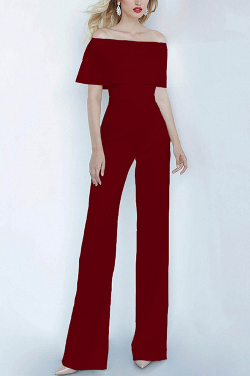 Off The Shoulder Floor Length Chiffon Wedding Jumpsuit 673296288607