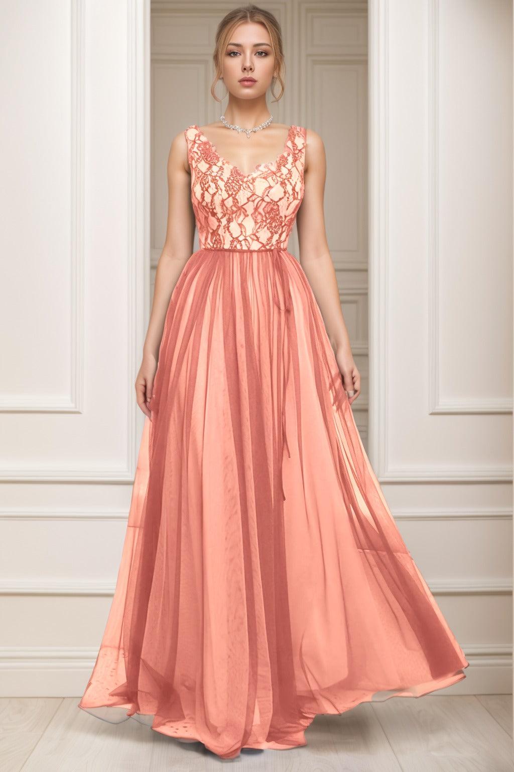 A-Line Sweep-Brush Train Tulle Prom Dress CS0466 - COCOMELODY