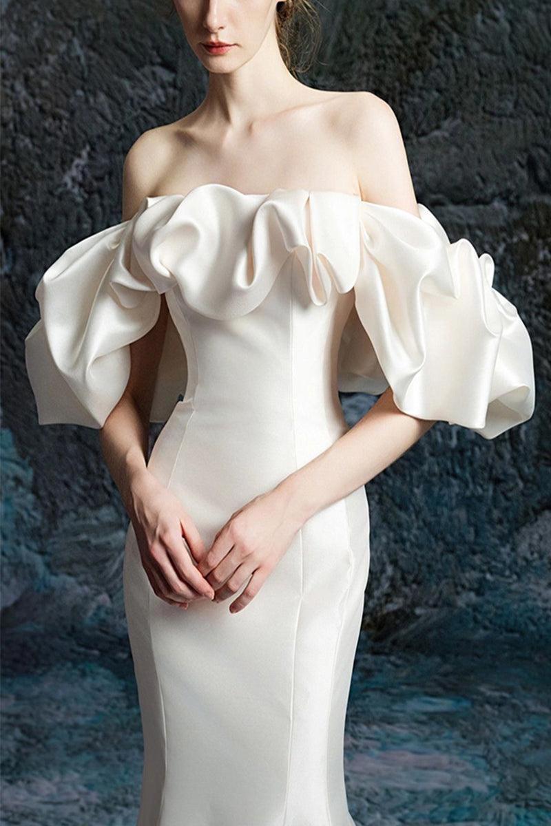 Trumpet-Mermaid Sweep-Brush Train Satin Wedding Dress 738277008321 - COCOMELODY