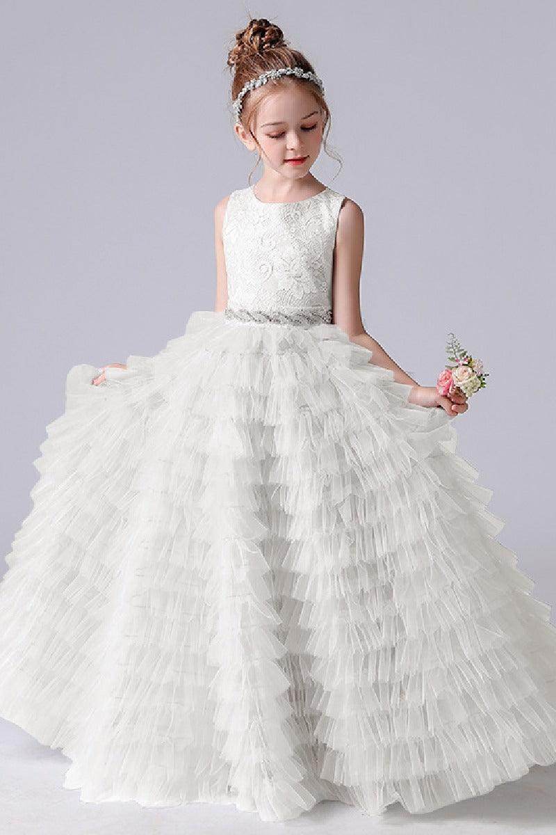 navy blue dress for baby girl Authentic 1518 Long Sleeves Lace and Tulle Flower Girl Dress Pre-Order 4 Years / Ivory main image 0