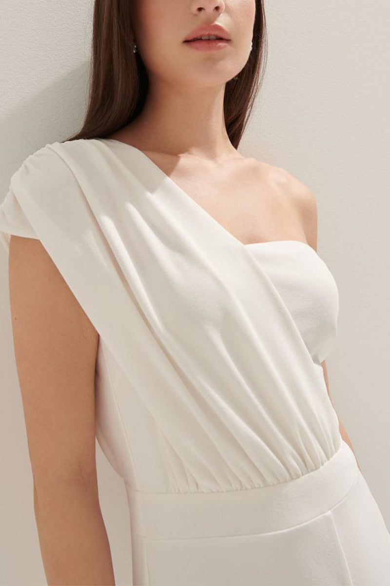 One Shoulder Floor Length Elastic Cloth Wedding Jumpsuit 818677461313
