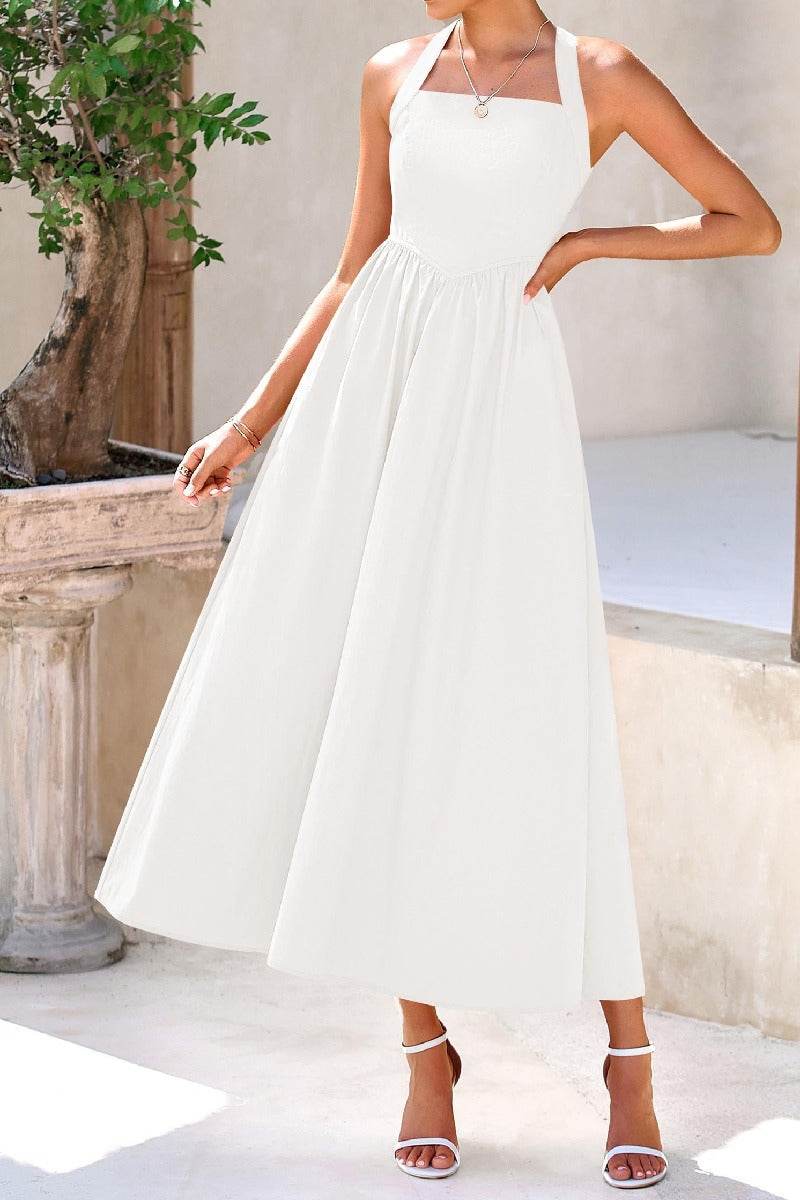 A-Line Tea Length Chiffon Little White Dress 100031 - COCOMELODY