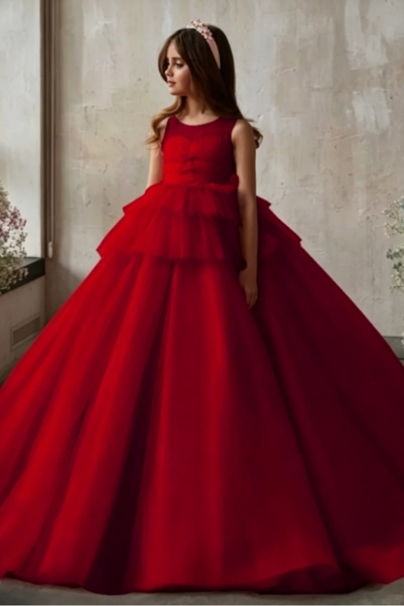 Spaghetti Strap Sweetheart Tiered Ruffle Tulle Flower Girl Dresses 693610462453
