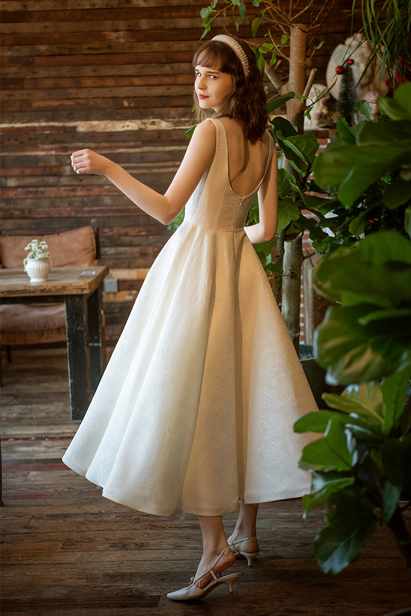 A-Line  Ankle Length Jacquard Satin Wedding Dress 684433736237