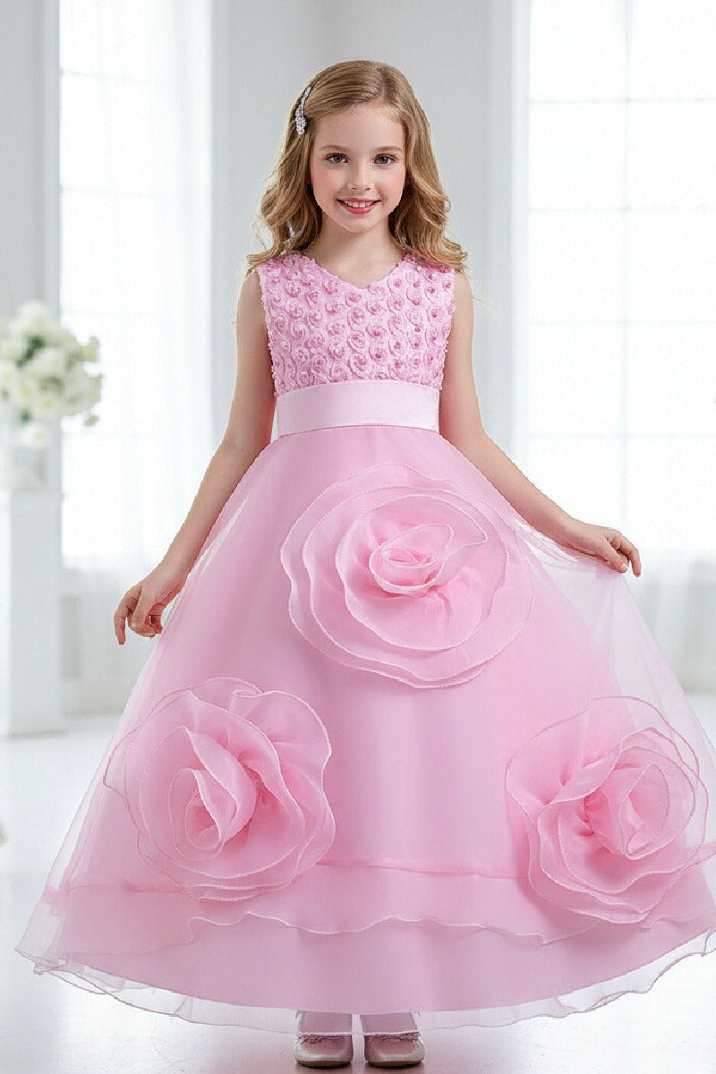 Sleeveless V-Neck Organza Floor Length Flower Girl Dresses 1029248406776