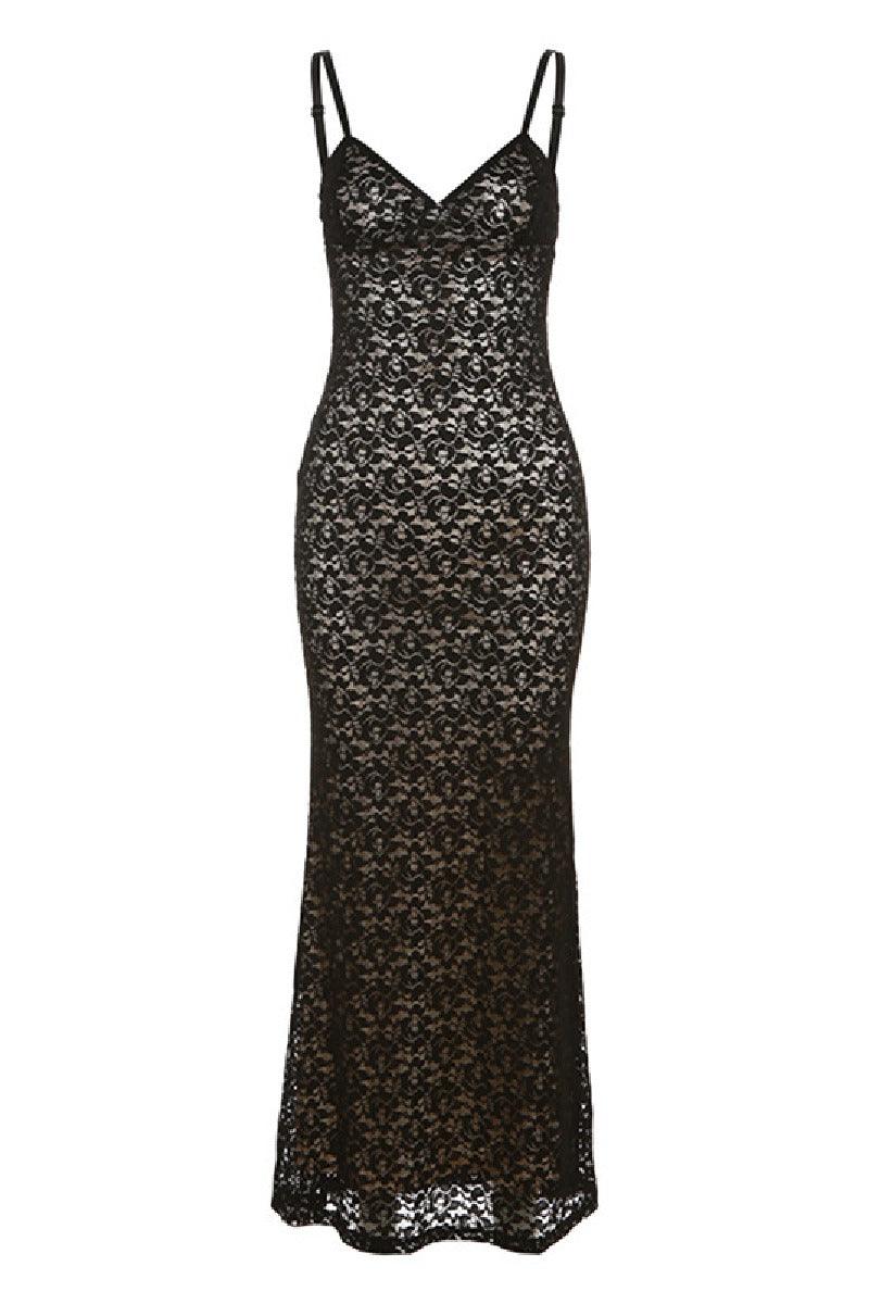Stylish halter sexy lace low-cut slim-fit cocktail dress 725305139757 - COCOMELODY