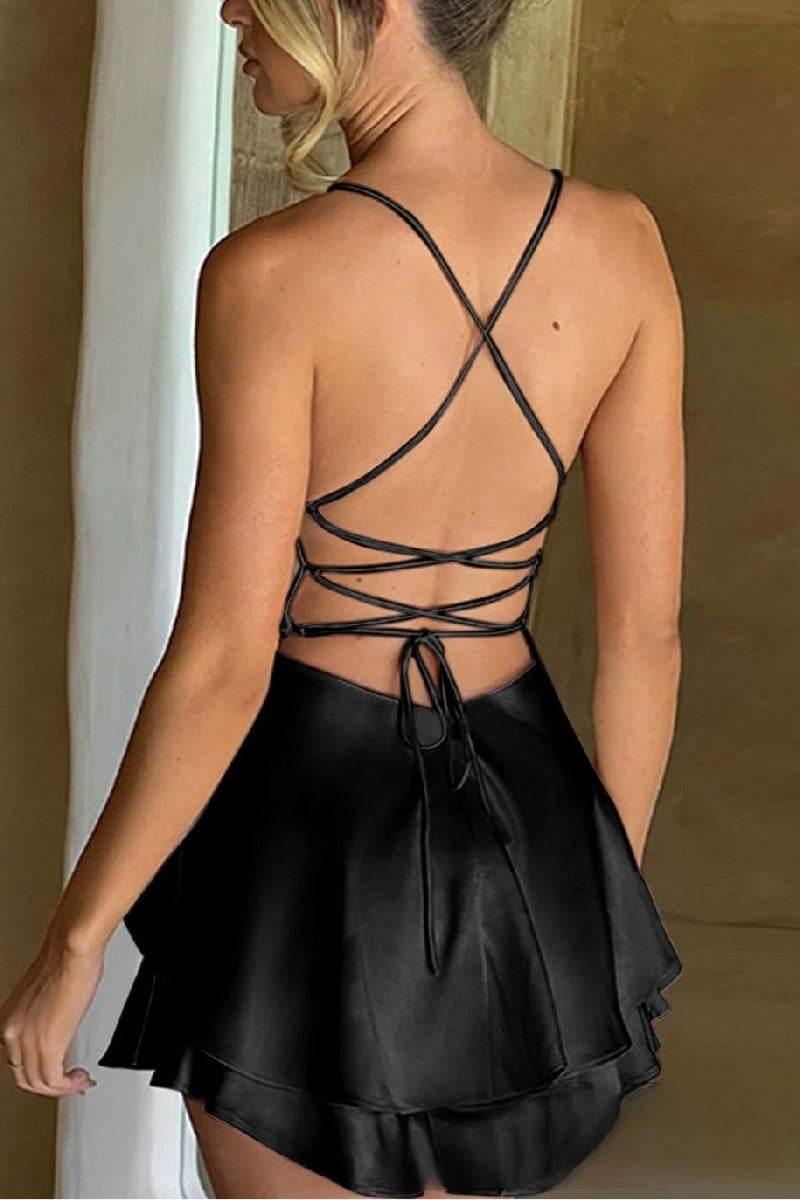 Short Mini Spaghetti Spandex Satin Cocktail Guest Dresses 911969027491 - COCOMELODY