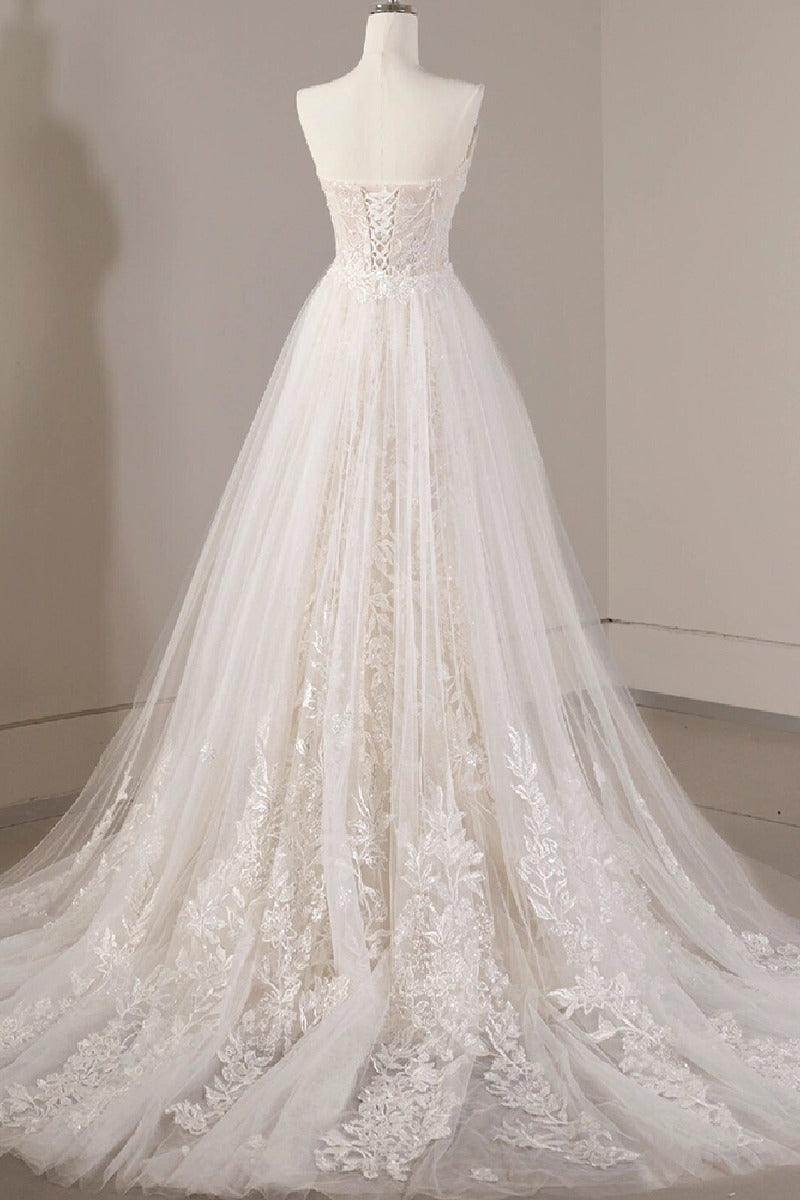 Sheath-Column Sweep-Brush Train Lace Tulle Wedding Dress 774886646233 - COCOMELODY