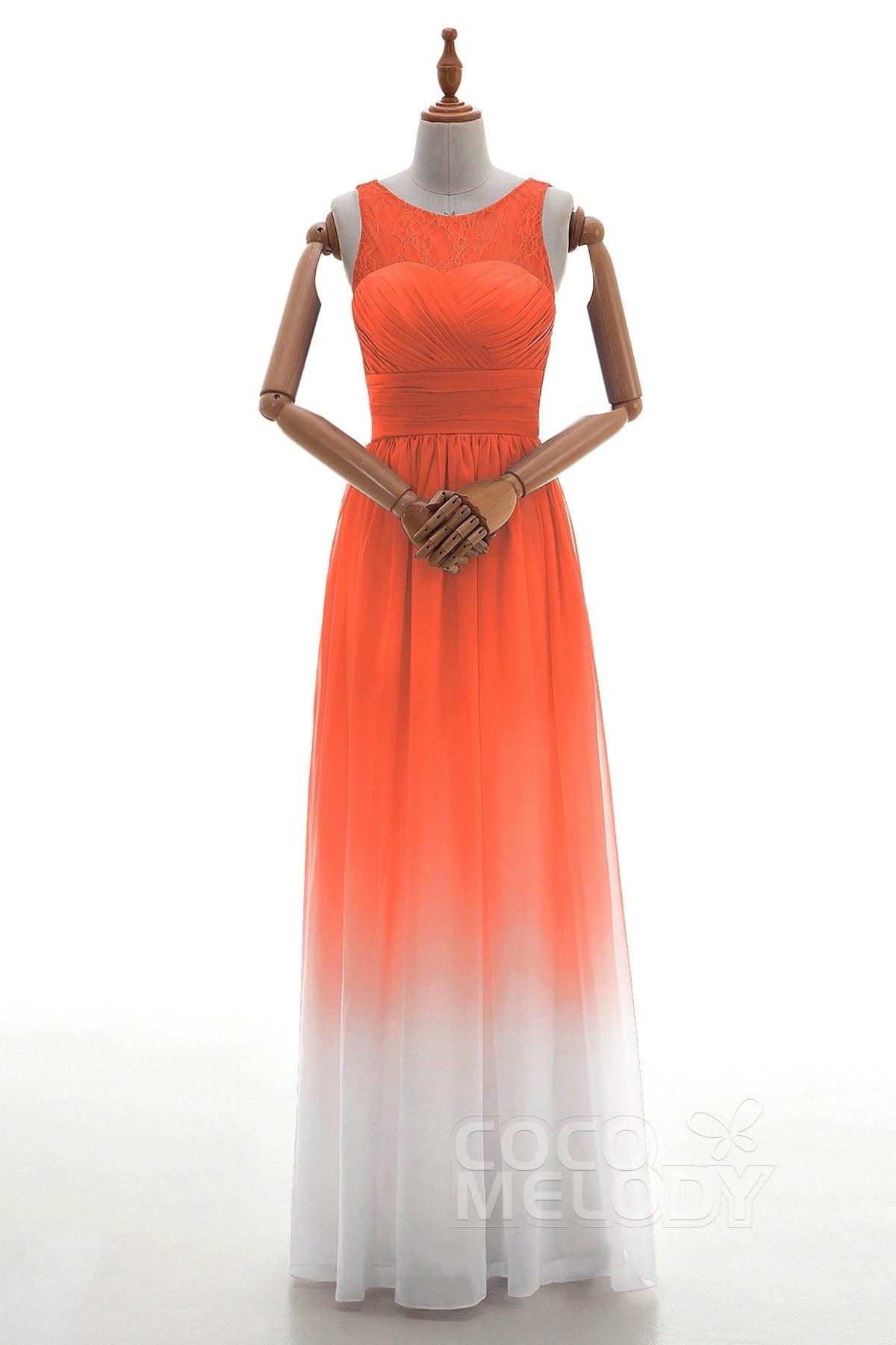 Sheath Floor Length Chiffon Lace Bridesmaid Dress Formal Dresses BD160002 - COCOMELODY