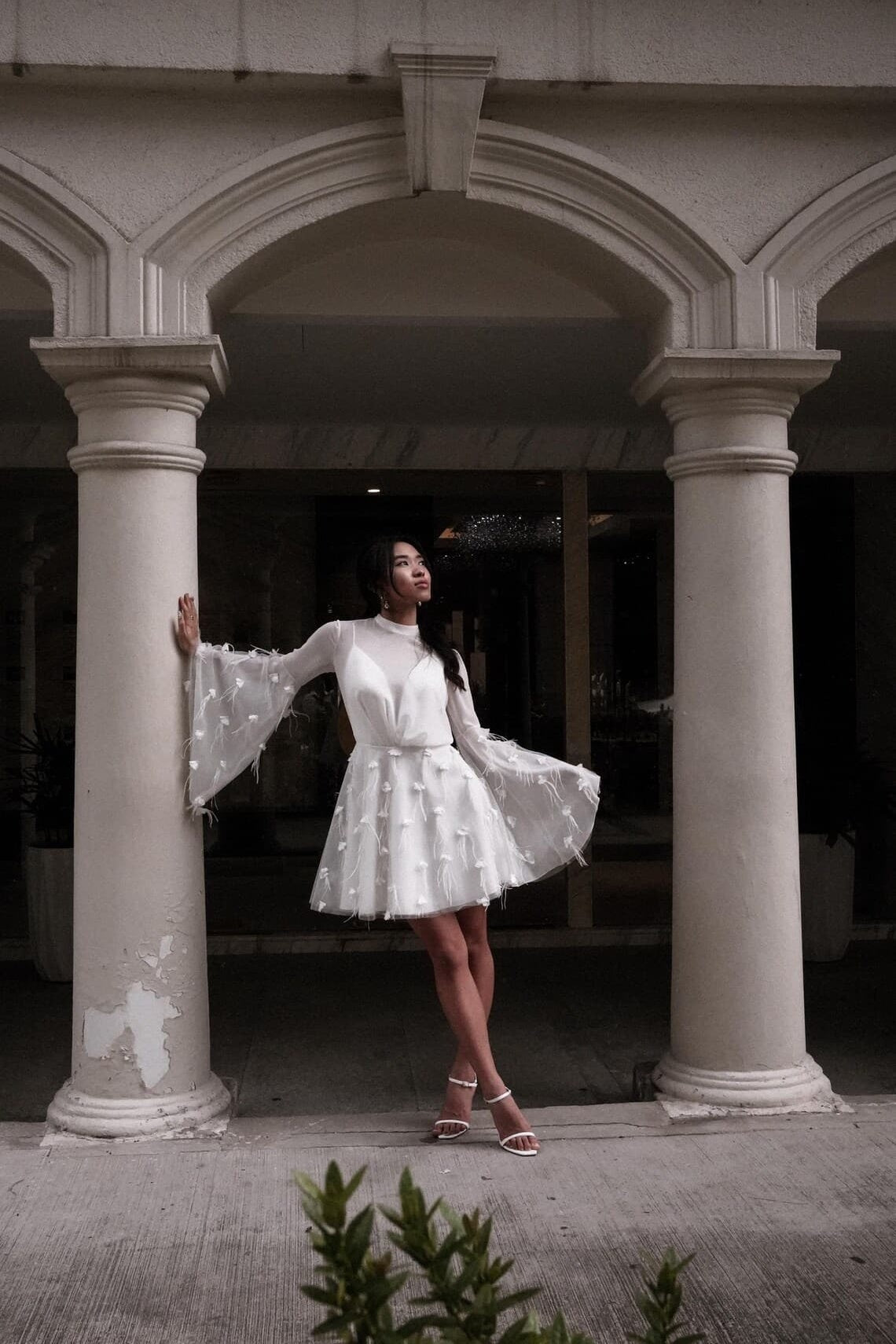 A-Line Short-Mini Chiffon Tulle Little White Dress 100021