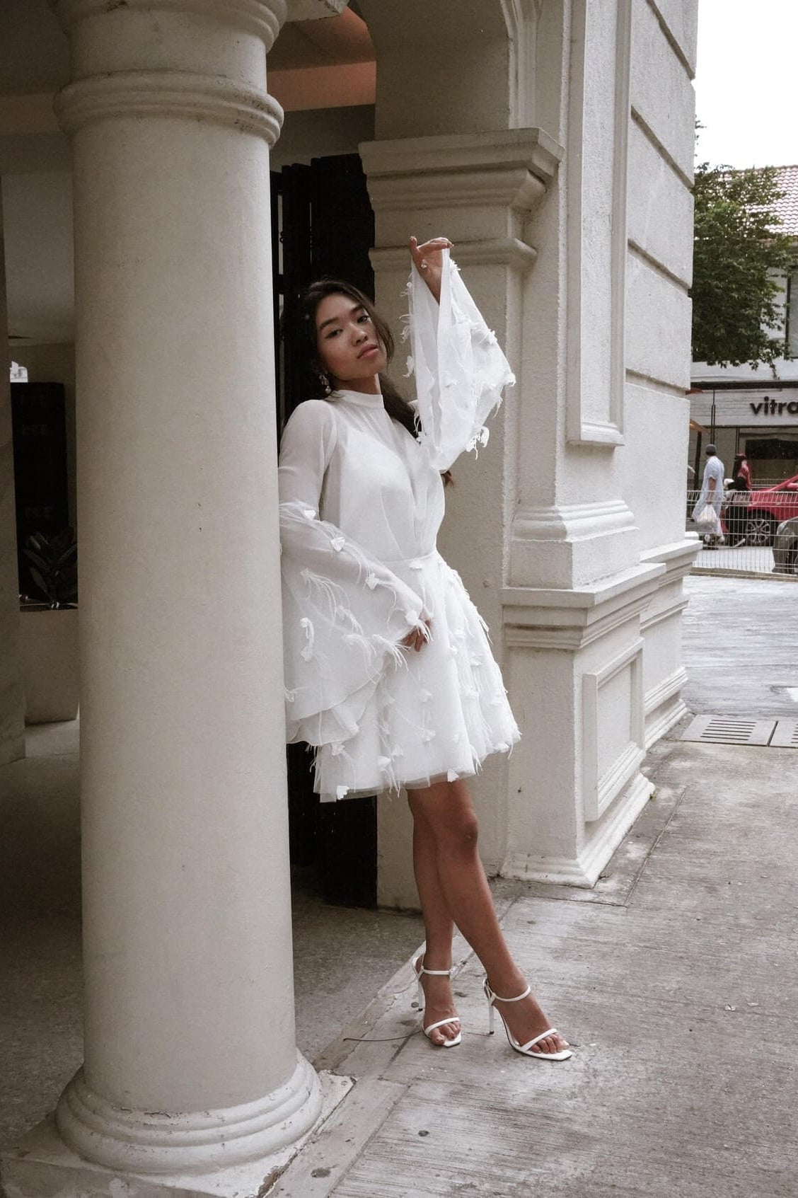 A-Line Short-Mini Chiffon Tulle Little White Dress 100021