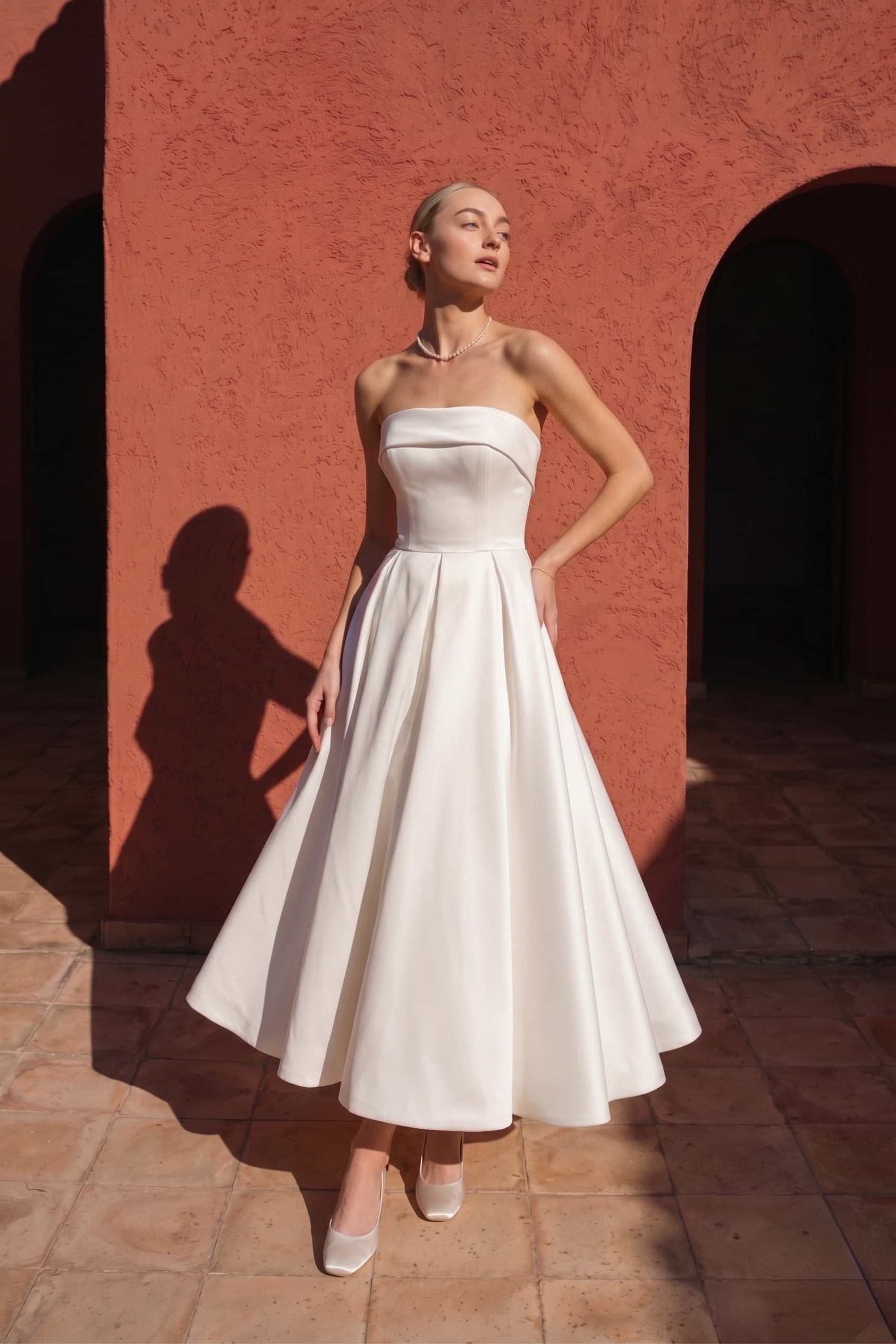 strapless tea length bridesmaid dress Lavetir A-Line/Princess Strapless Sleeveless Tea-Length Cocktail Dresses With Ruched 2026