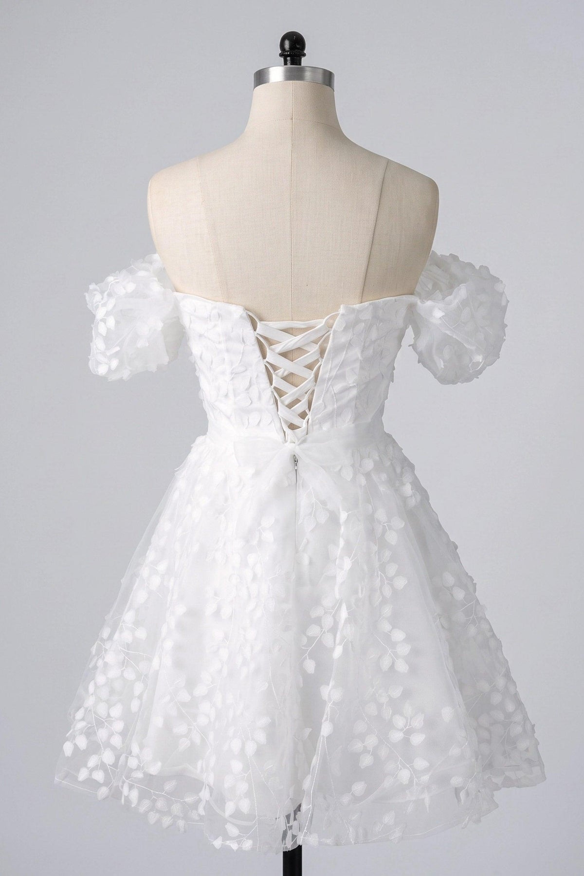 A-Line Short-Mini Lace Organza Little White Dress 100040 - 15 Days / Ivory / US0-UK2-EUR30 - COCOMELODY
