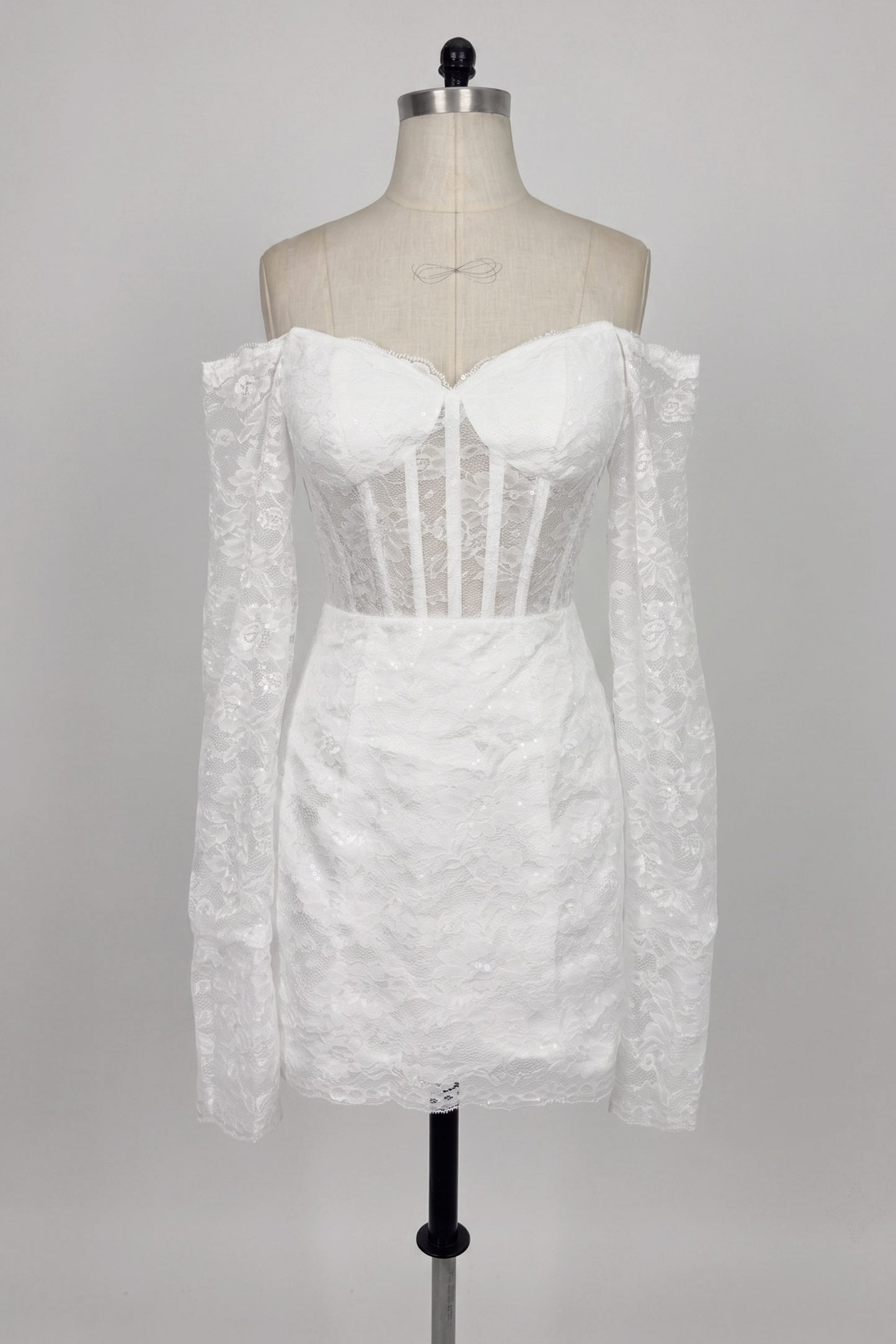 Sheath-Column Short-Mini Lace Little White Dress 100048