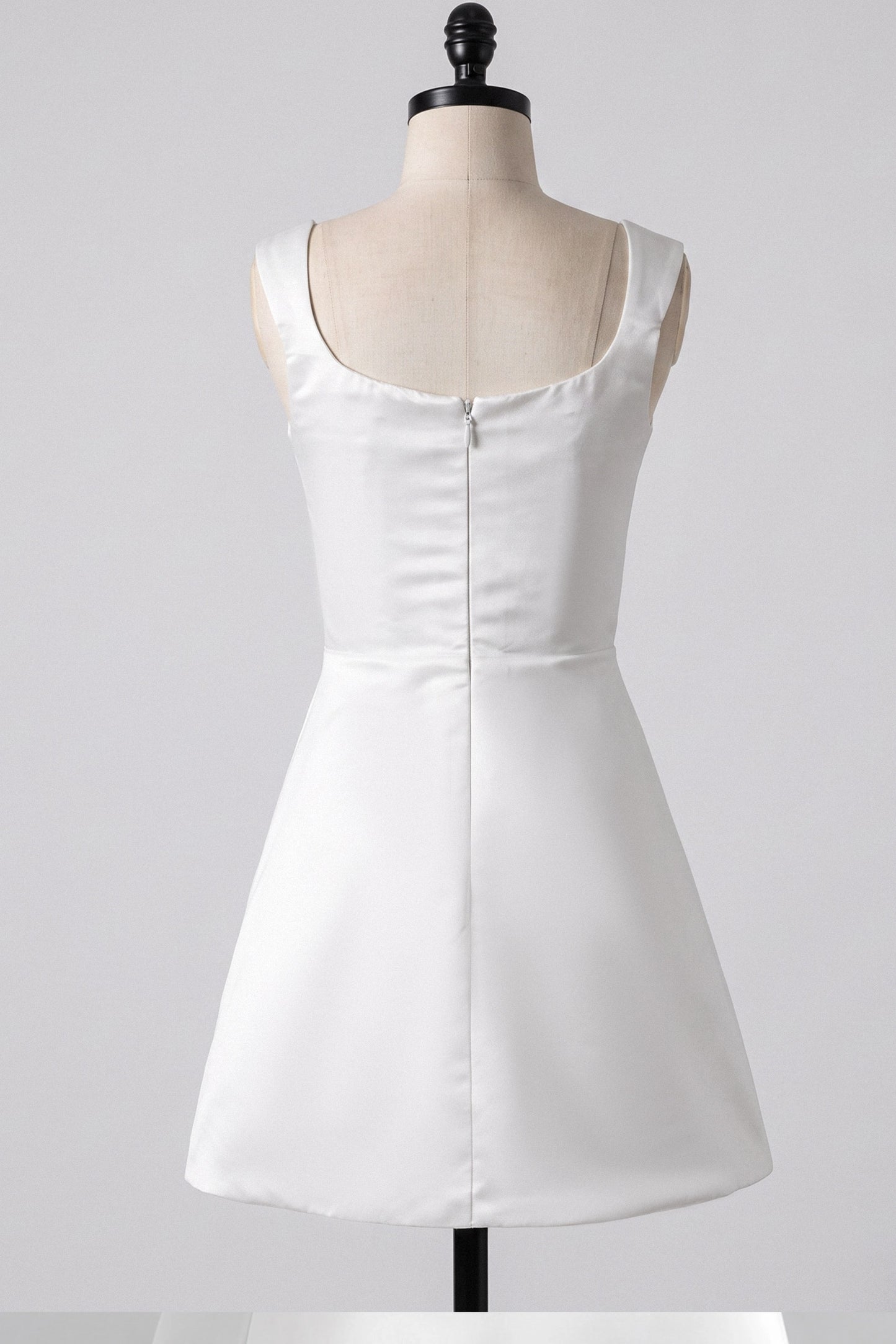 A-Line Short-Mini Satin Little White Dress 100050