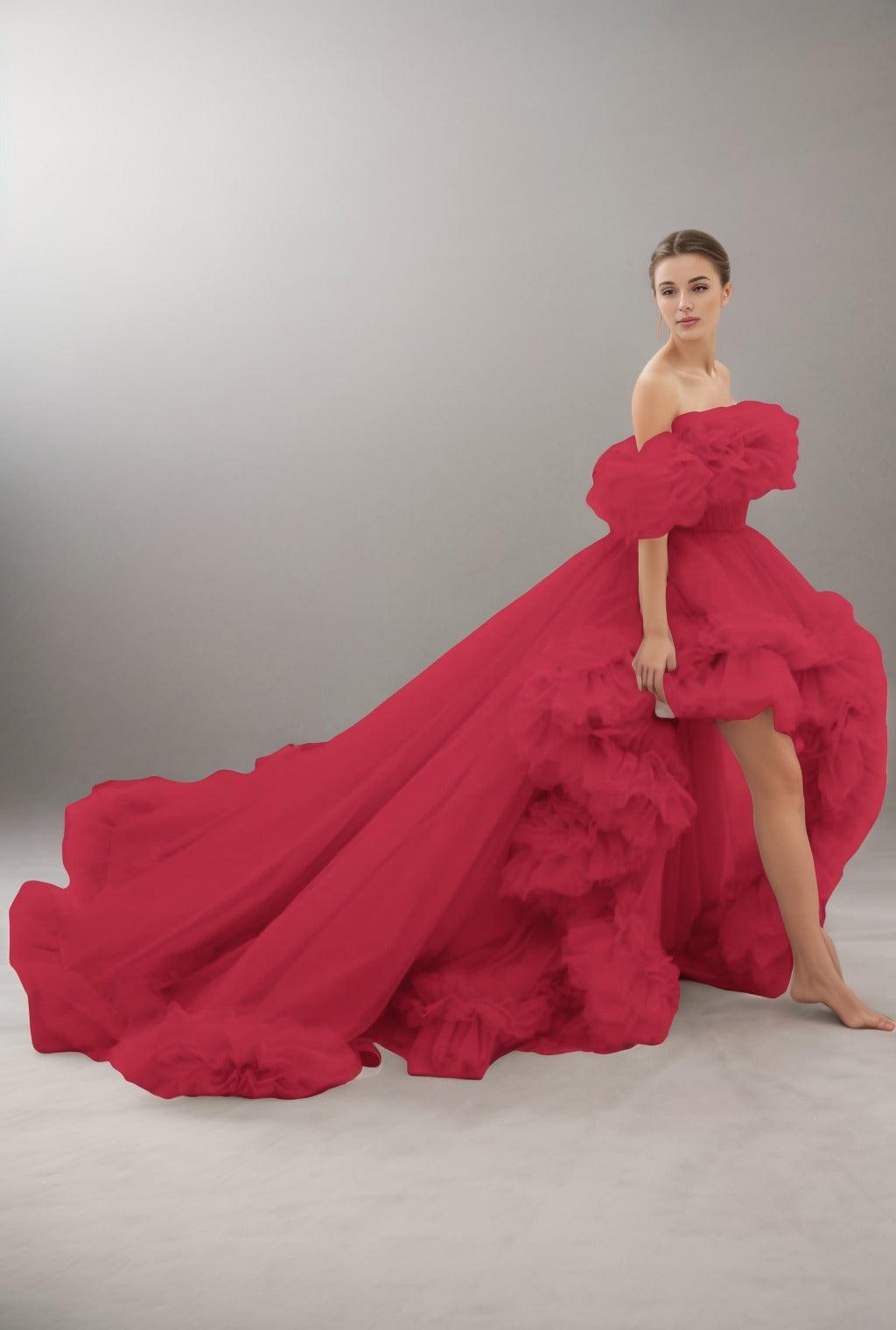 A-Line Court Train Tulle Prom Dress CS0406 - COCOMELODY