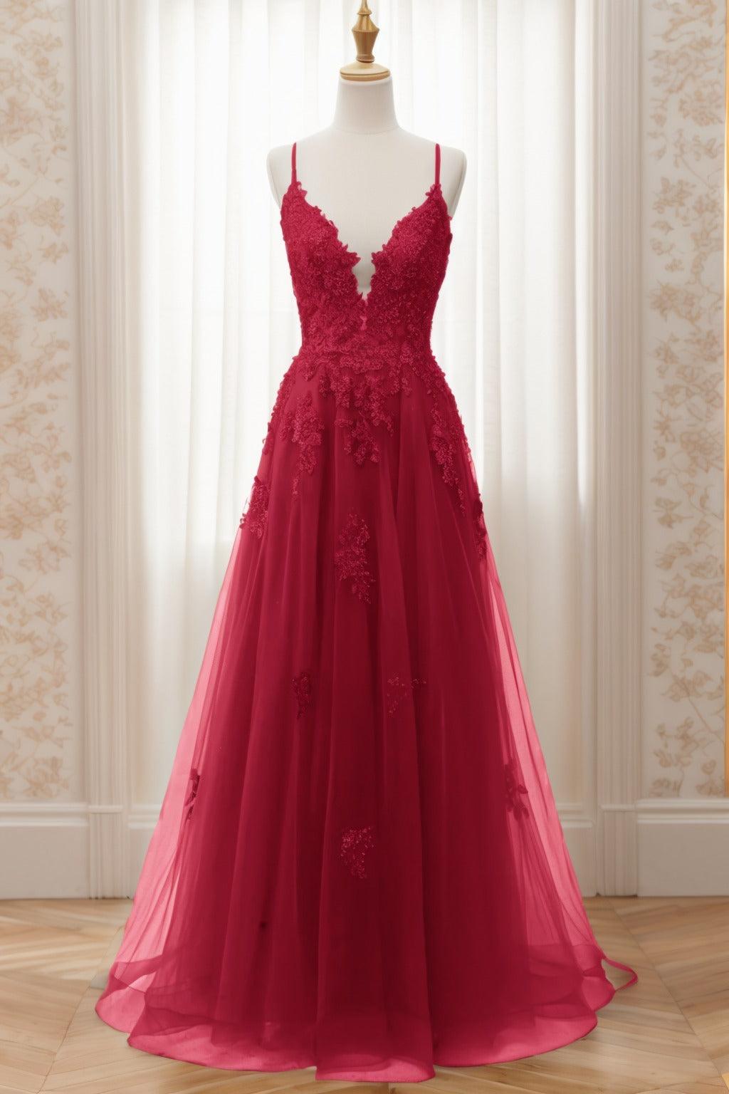 A-Line Sweep-Brush Train Tulle Prom Dress CS0463 - COCOMELODY