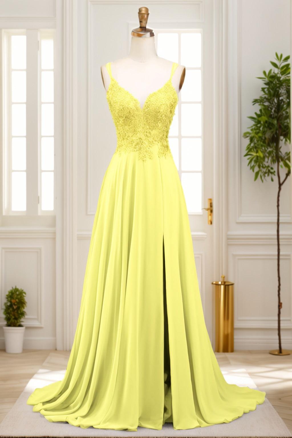 A-Line Sweep-Brush Train Chiffon Prom Dress CS0470 - COCOMELODY