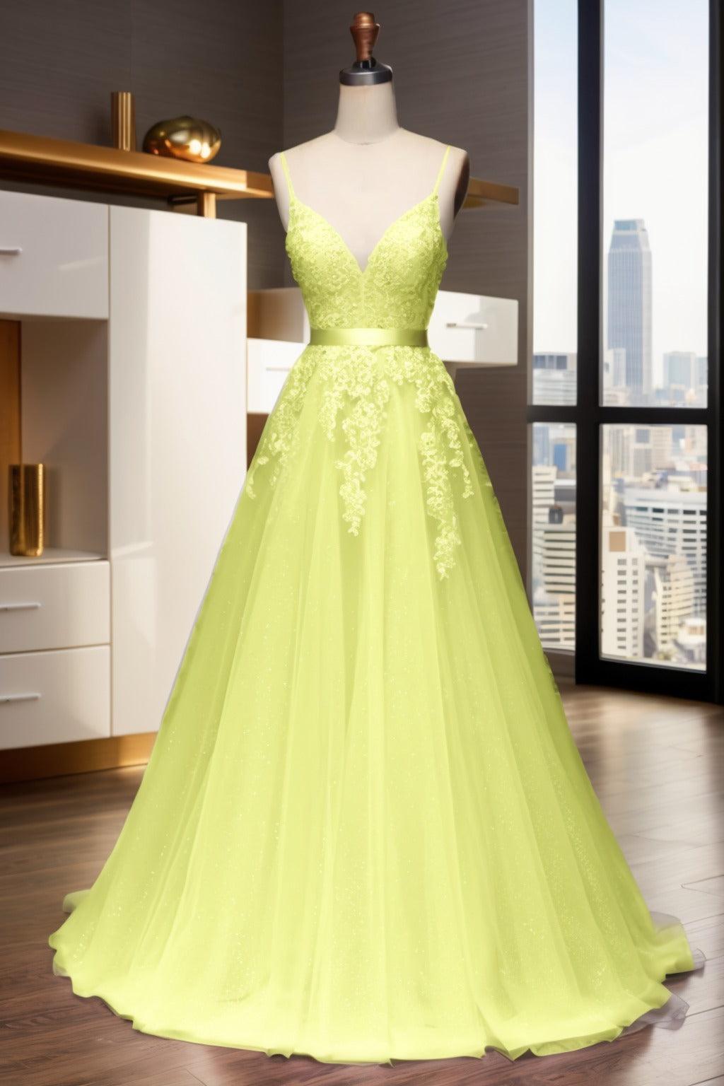 A-Line Sweep-Brush Train Tulle Prom Dress CS0464 - COCOMELODY