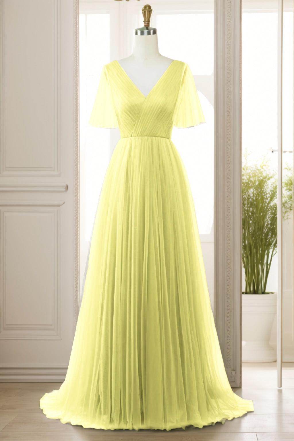A-Line Sweep-Brush Train Tulle Prom Dress CS0472 - COCOMELODY
