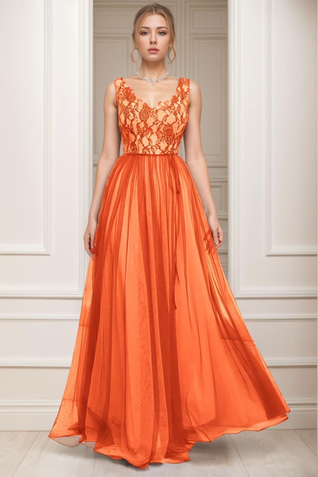 A-Line Sweep-Brush Train Tulle Prom Dress CS0466 - COCOMELODY