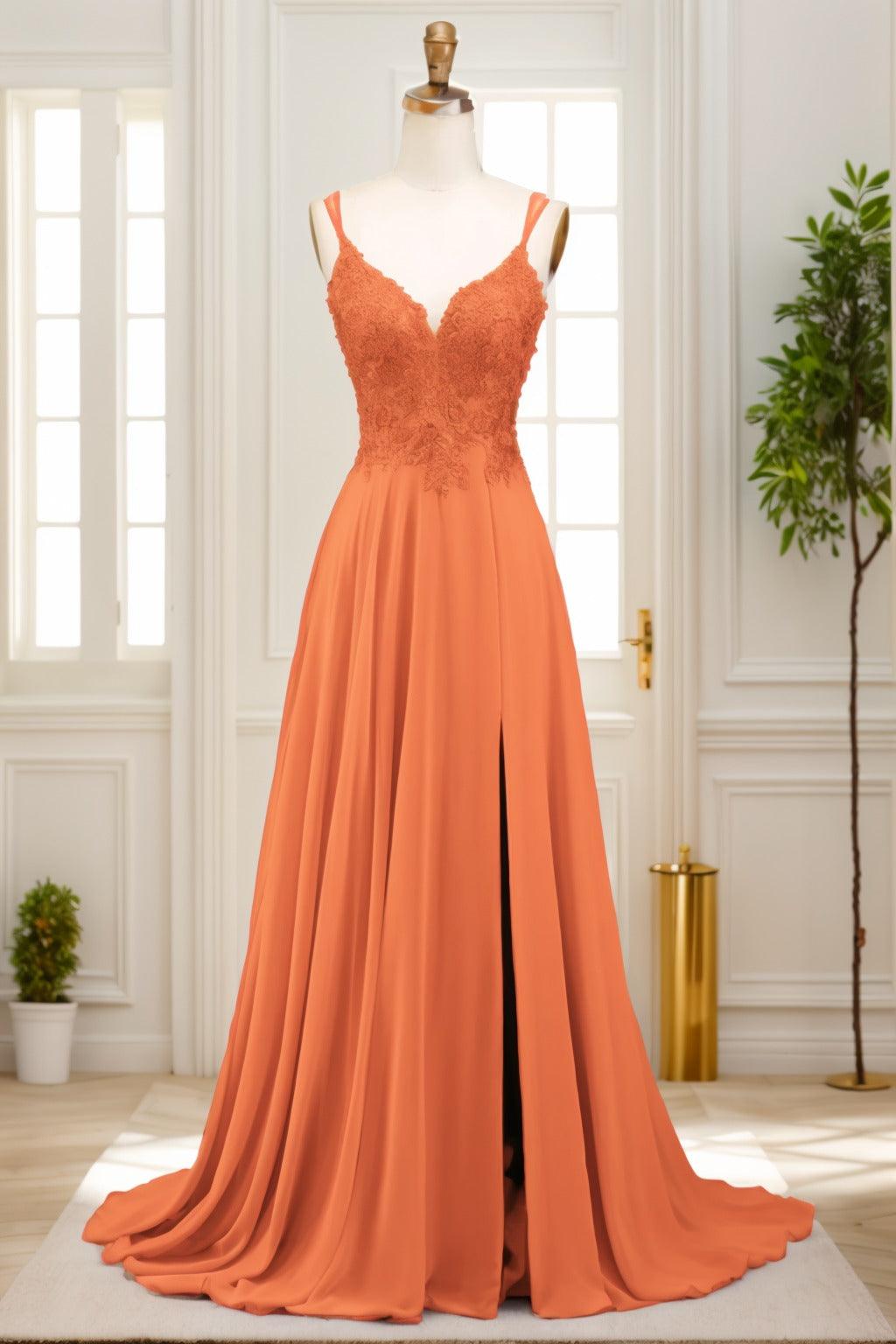A-Line Sweep-Brush Train Chiffon Prom Dress CS0470 - COCOMELODY