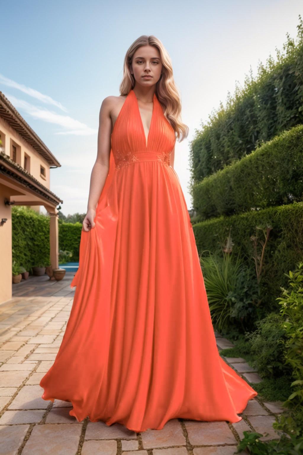 A-Line Sweep-Brush Train Chiffon Prom Dress CS0457 - COCOMELODY