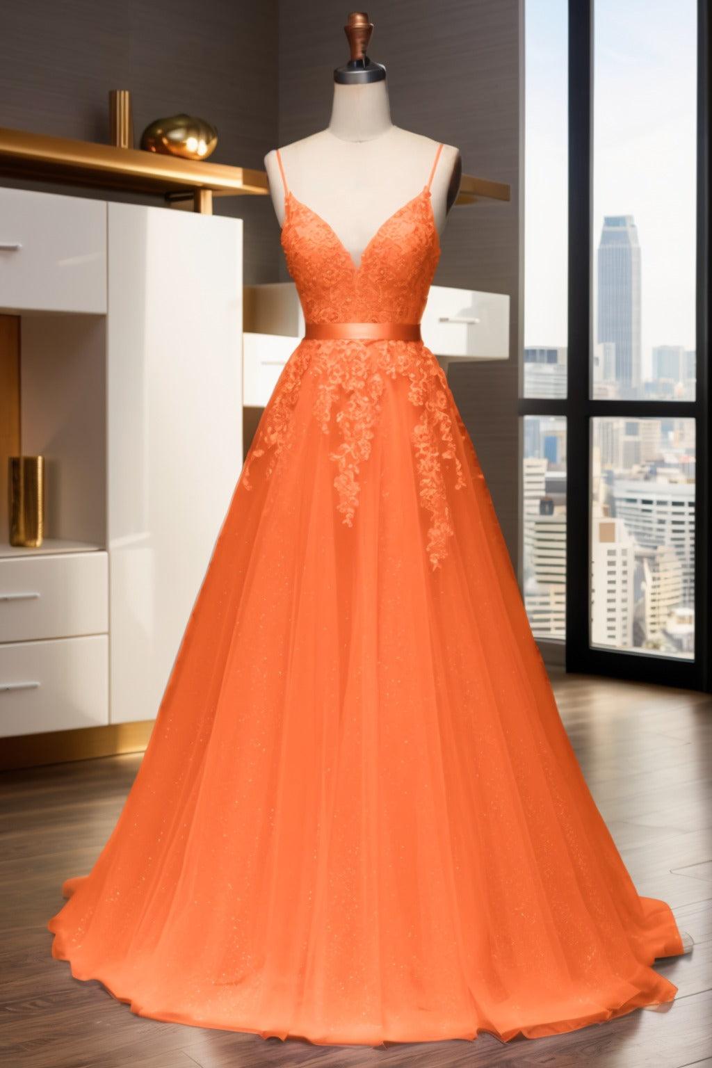 A-Line Sweep-Brush Train Tulle Prom Dress CS0464 - COCOMELODY