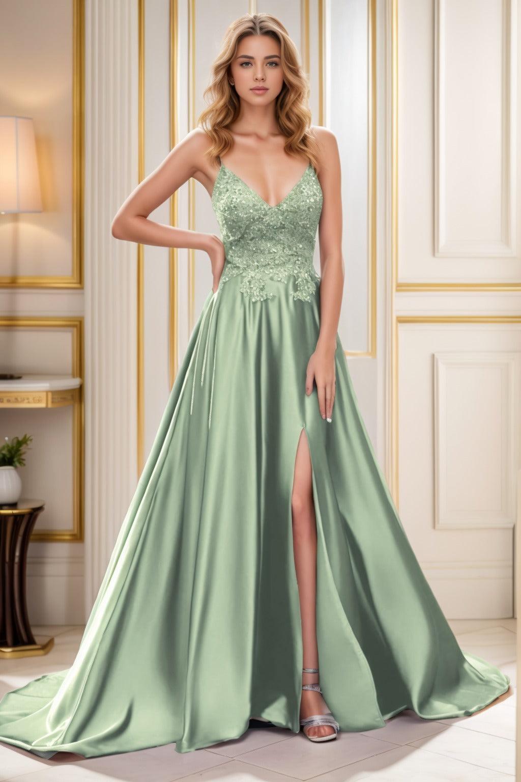 A-Line Court Train Satin Prom Dress CS0460 - COCOMELODY
