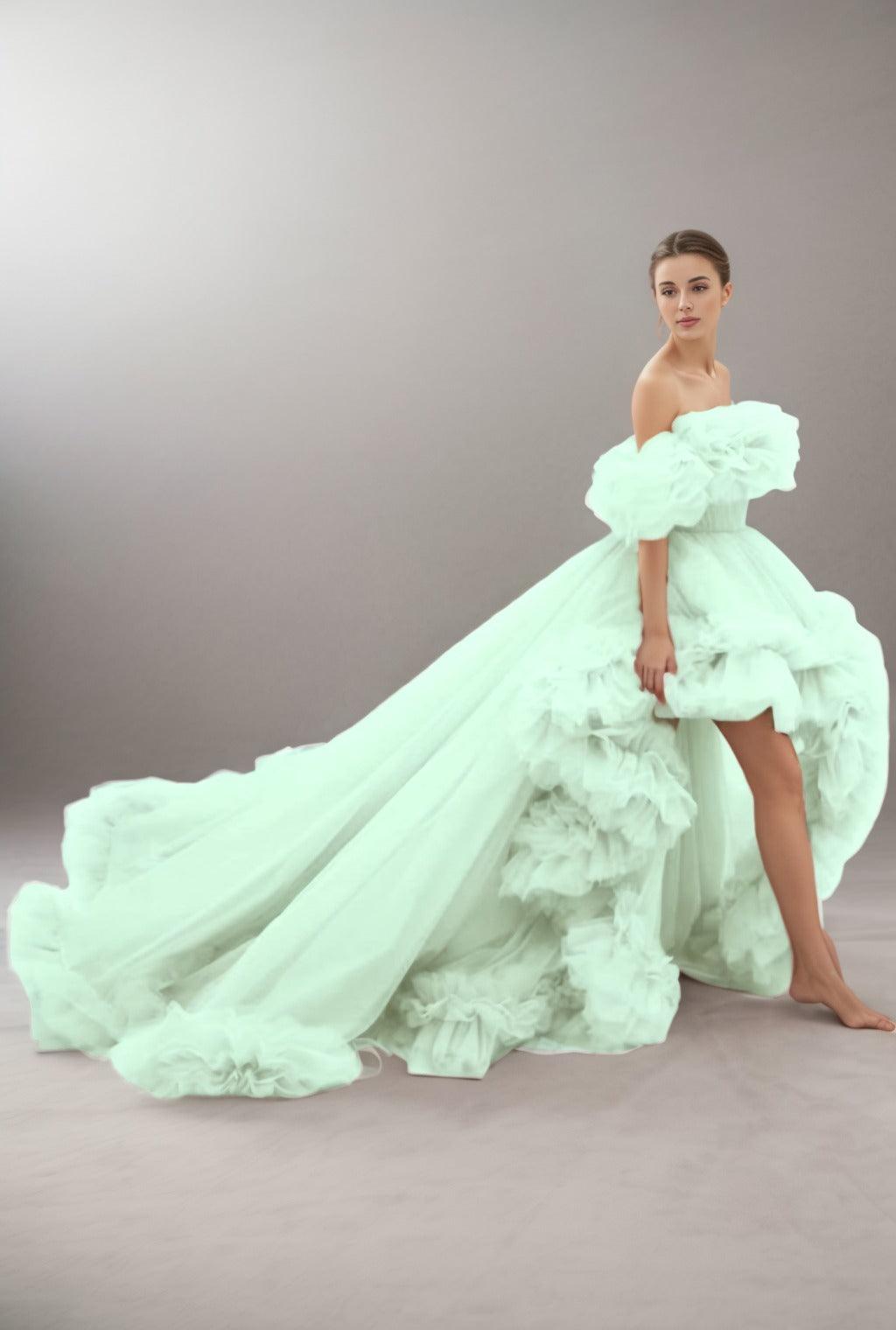 A-Line Court Train Tulle Prom Dress CS0406 - COCOMELODY