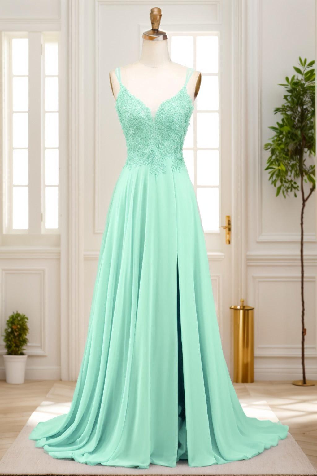 A-Line Sweep-Brush Train Chiffon Prom Dress CS0470 - COCOMELODY