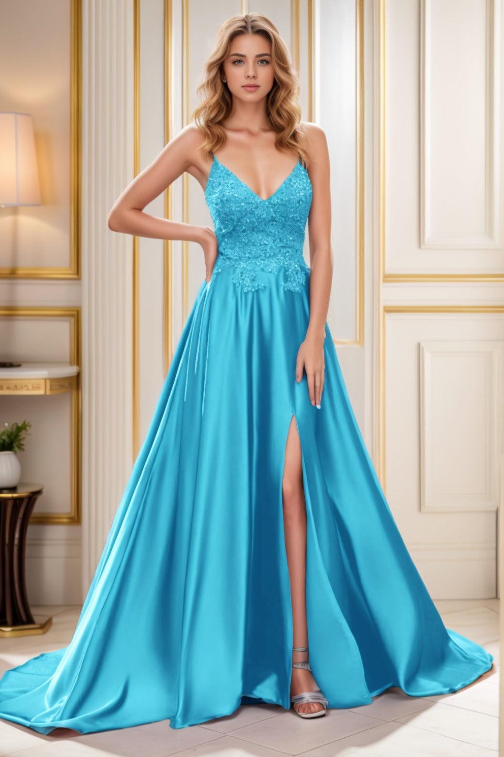 A-Line Court Train Satin Prom Dress CS0460 - COCOMELODY