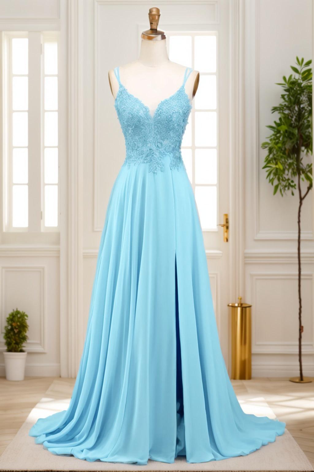 A-Line Sweep-Brush Train Chiffon Prom Dress CS0470 - COCOMELODY
