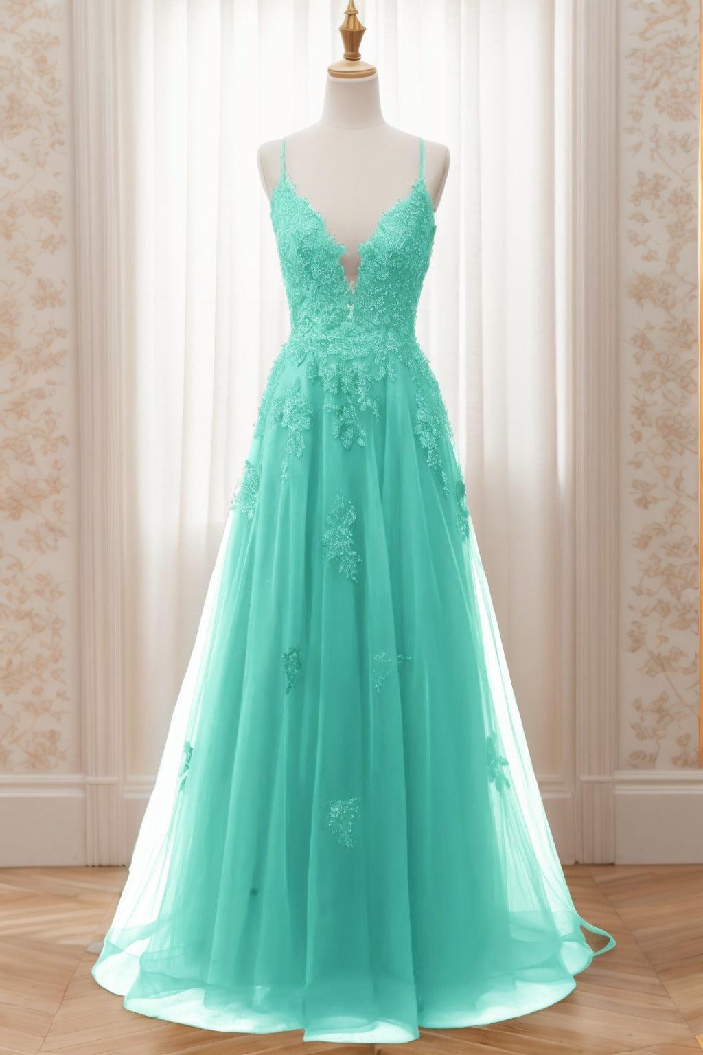 A-Line Sweep-Brush Train Tulle Prom Dress CS0463 - COCOMELODY
