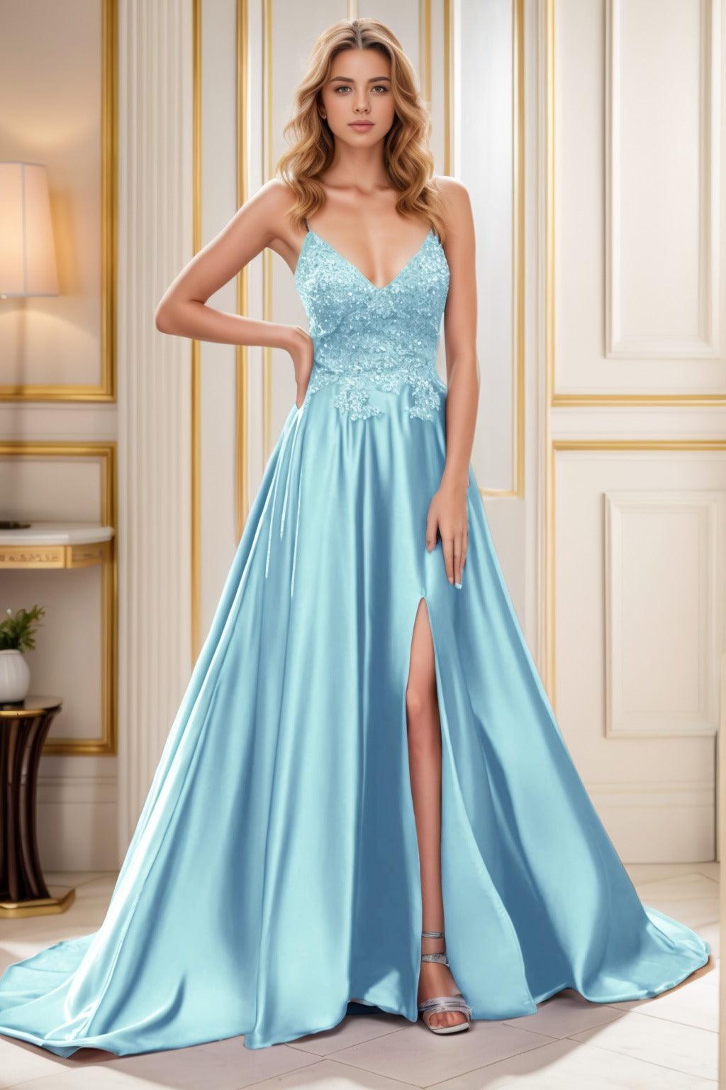 A-Line Court Train Satin Prom Dress CS0460 - COCOMELODY