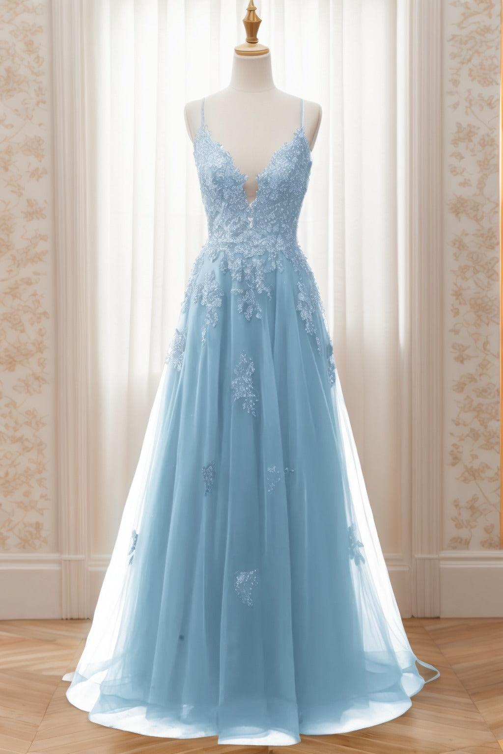 A-Line Sweep-Brush Train Tulle Prom Dress CS0463 - COCOMELODY