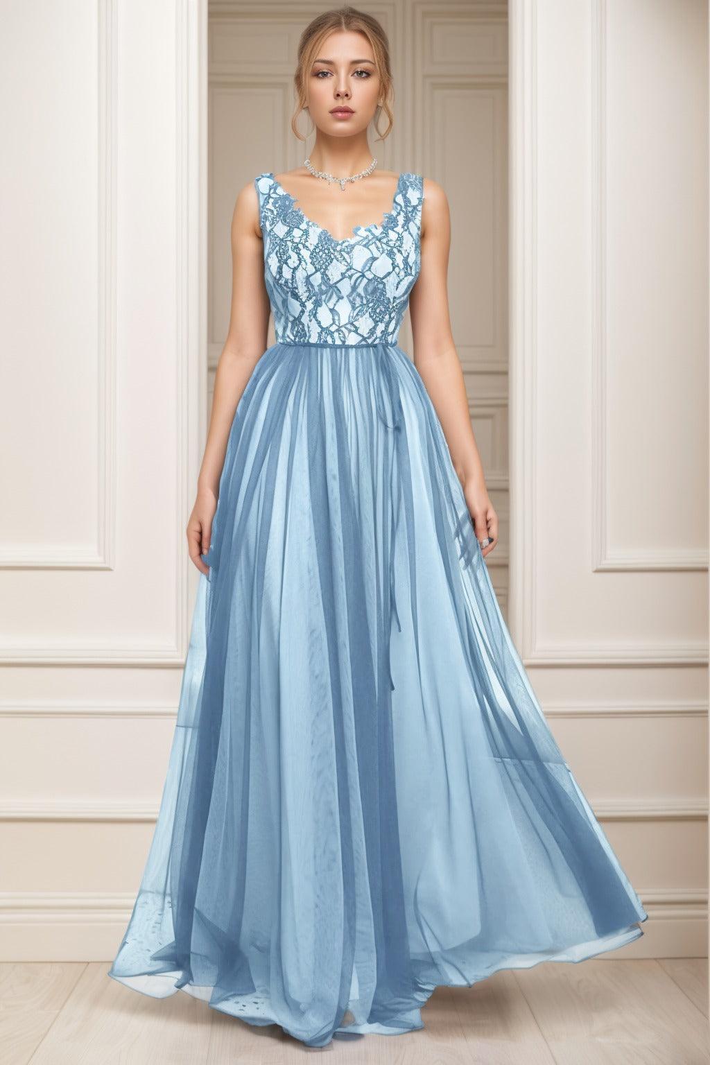 A-Line Sweep-Brush Train Tulle Prom Dress CS0466 - COCOMELODY