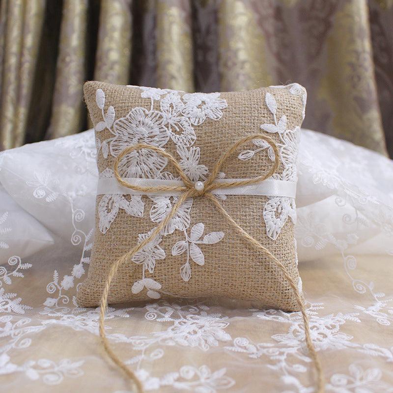 Lace linen bow Ring Pillow 586424559496 - COCOMELODY