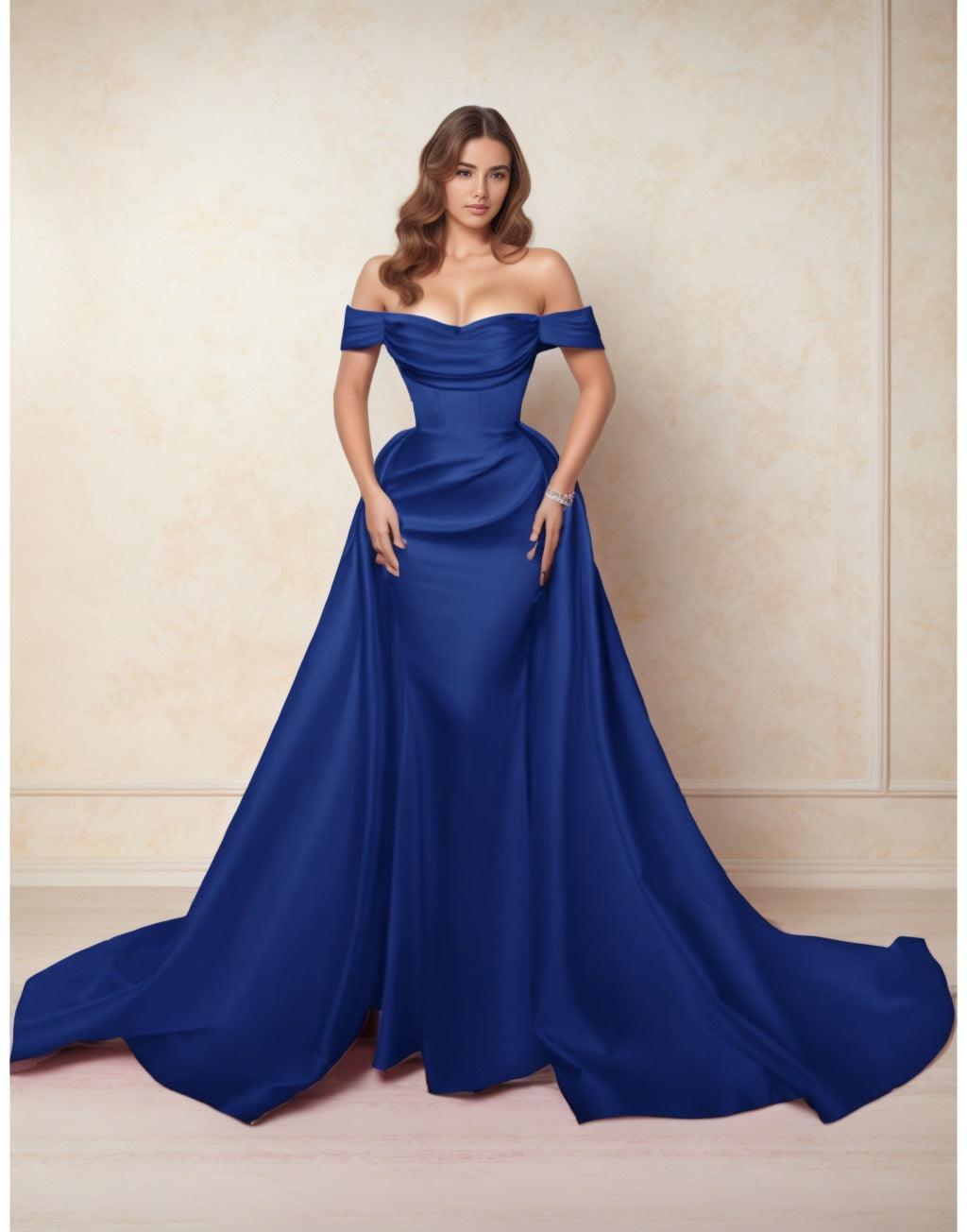 A-Line Chapel Train Satin Prom Dress CS0416 - COCOMELODY