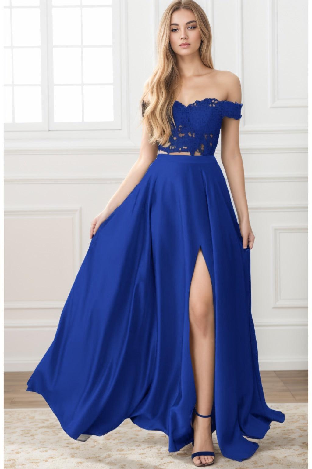 A-Line Sweep-Brush Train Elastic Satin Prom Dress CS0414 - COCOMELODY