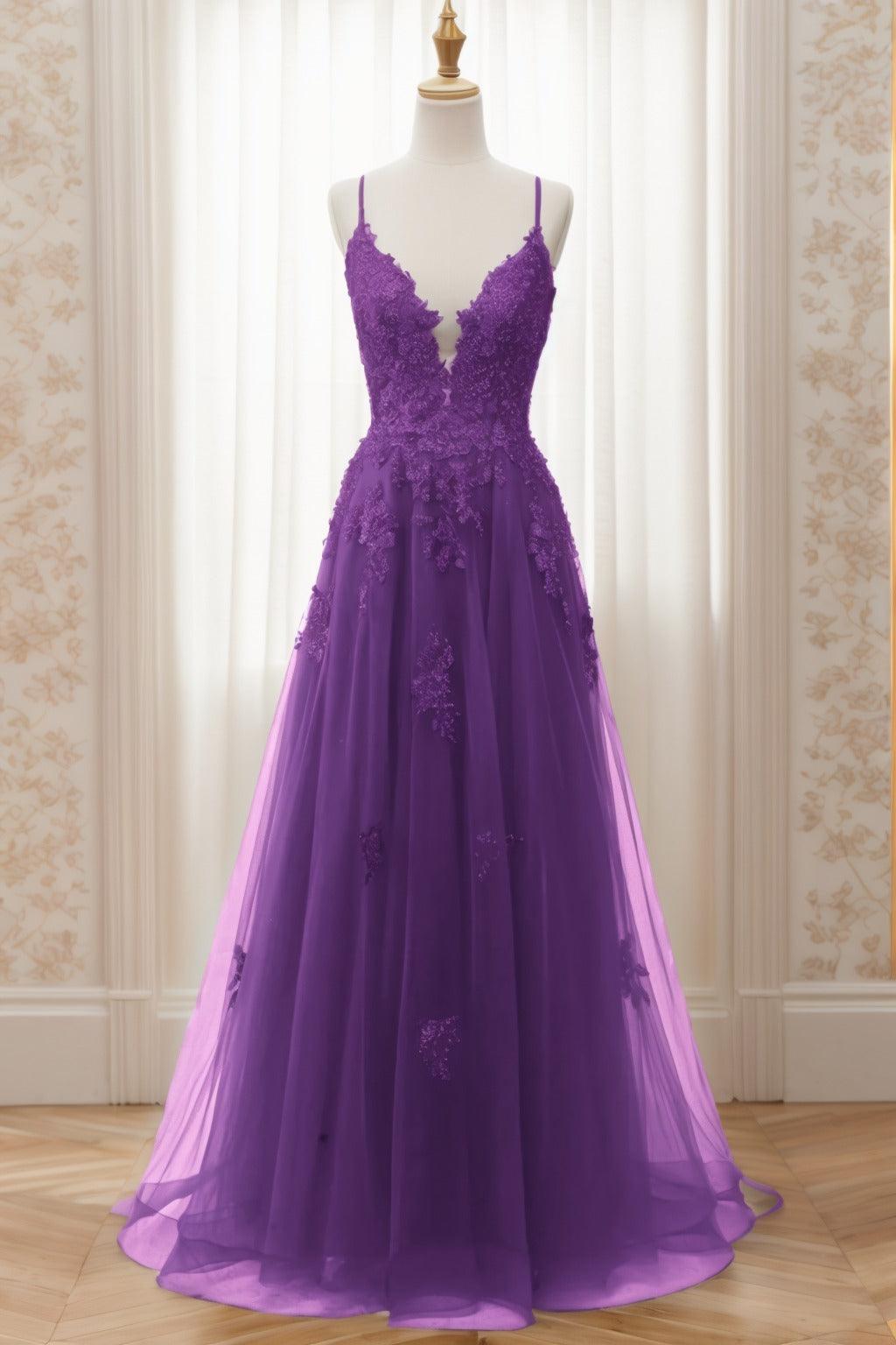 A-Line Sweep-Brush Train Tulle Prom Dress CS0463 - COCOMELODY