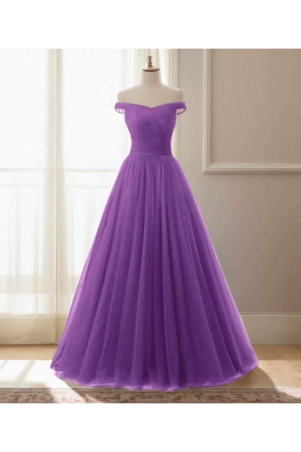 A-Line Floor Length Tulle Prom Dress CS0459 - COCOMELODY