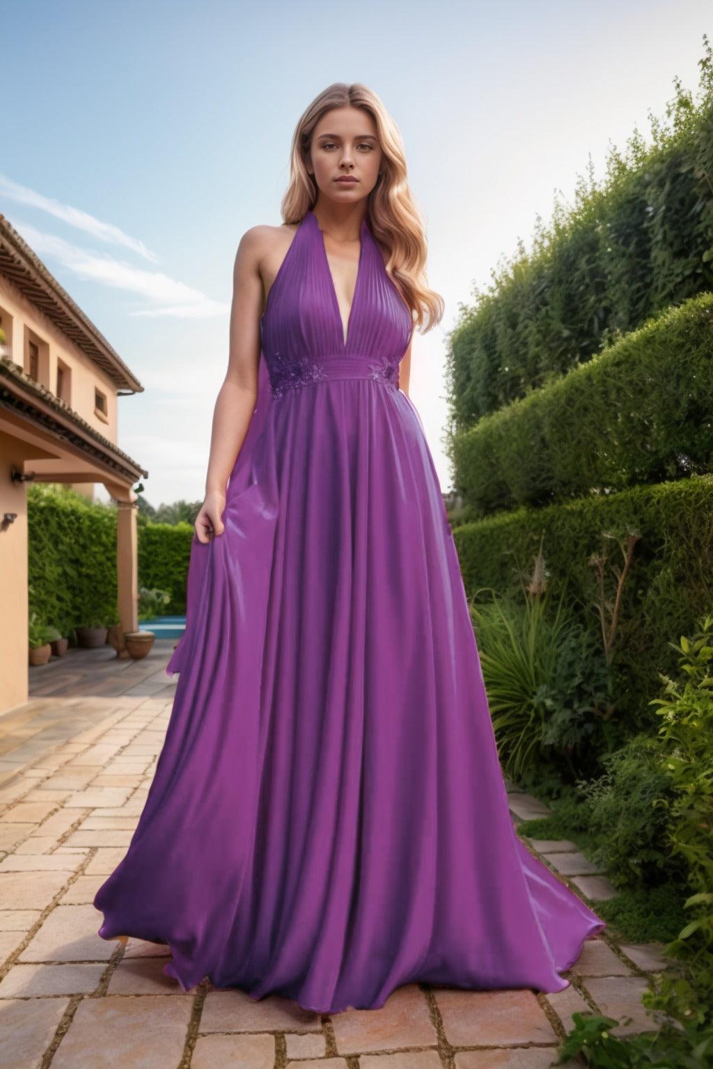 A-Line Sweep-Brush Train Chiffon Prom Dress CS0457 - COCOMELODY