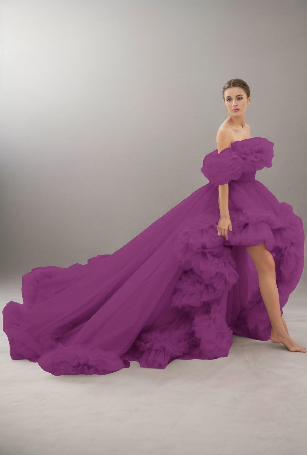 A-Line Court Train Tulle Prom Dress CS0406 - COCOMELODY