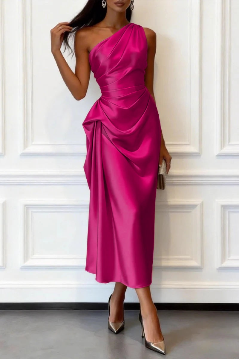 Trumpet-Mermaid Tea Length Satin Wedding Guest Dress 1033914017182