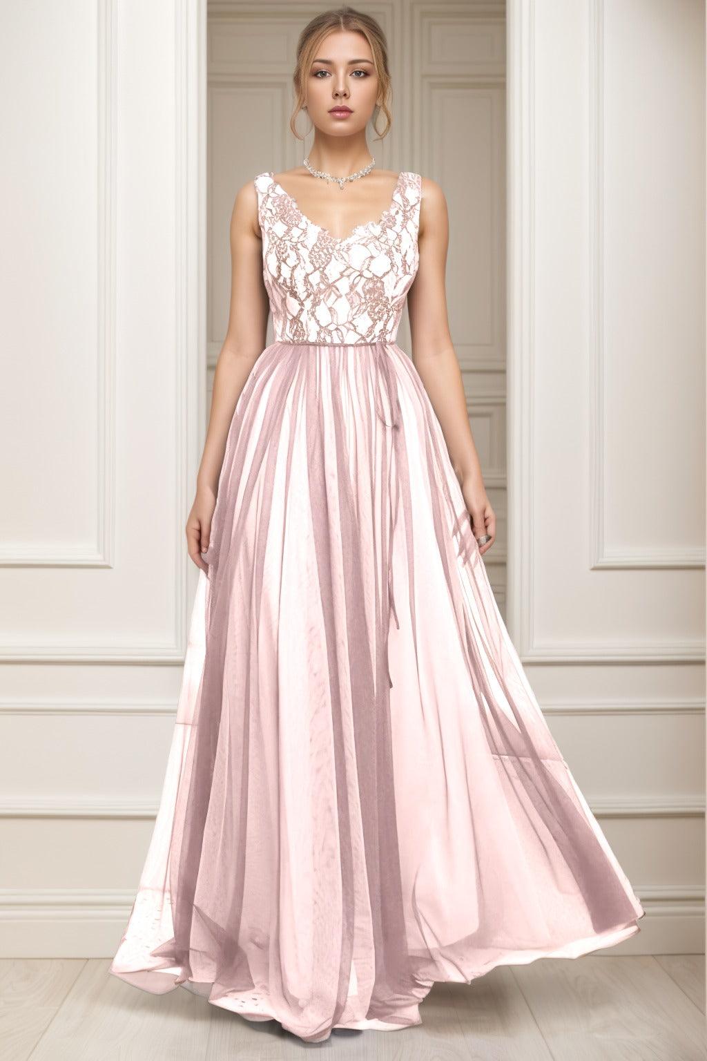 A-Line Sweep-Brush Train Tulle Prom Dress CS0466 - COCOMELODY