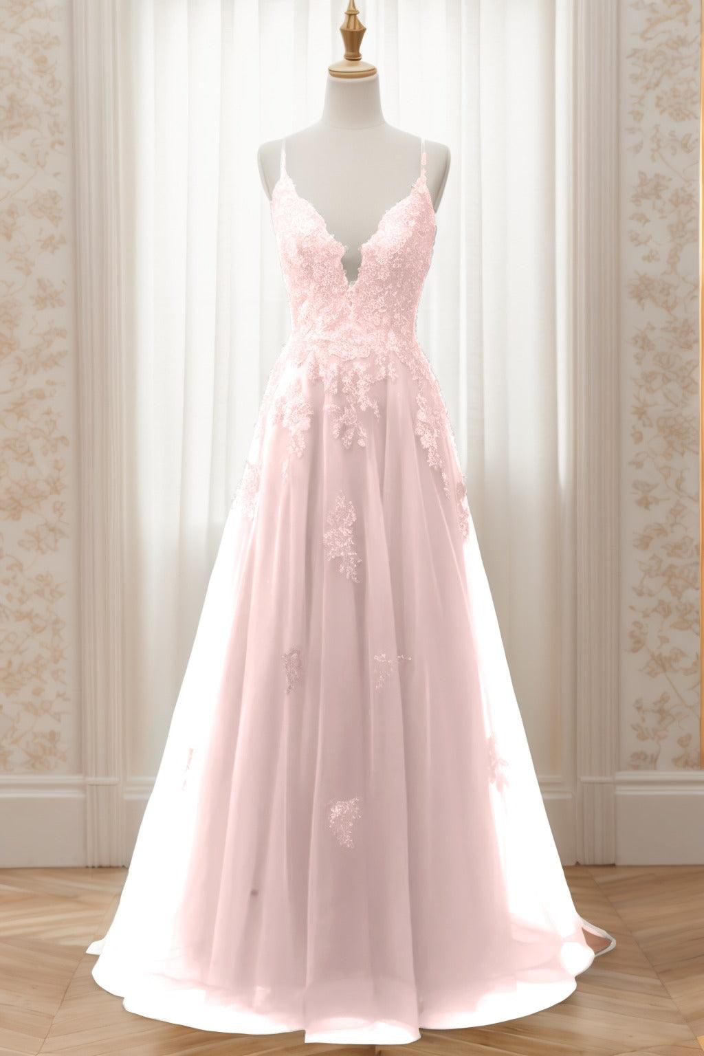 A-Line Sweep-Brush Train Tulle Prom Dress CS0463 - COCOMELODY