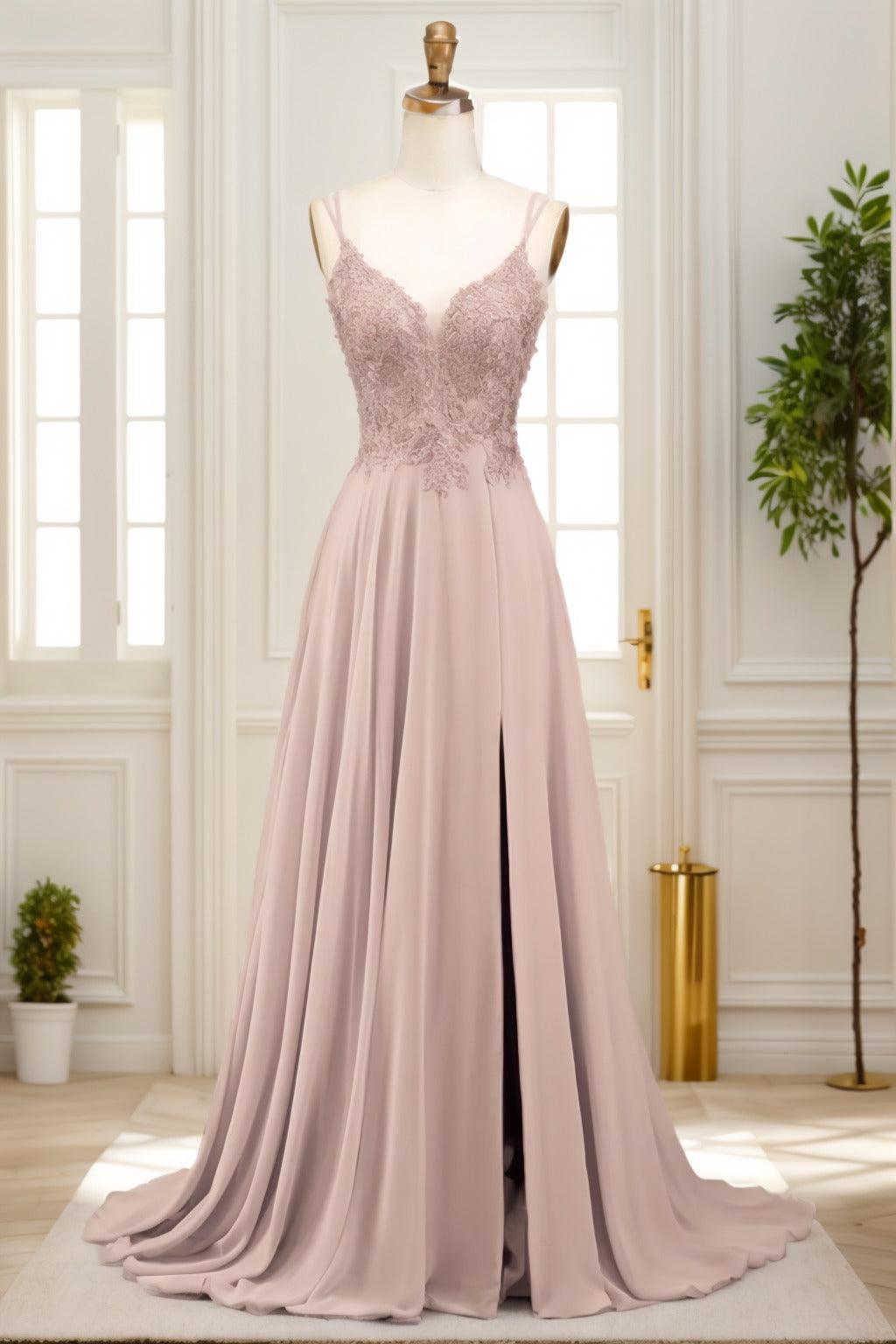 A-Line Sweep-Brush Train Chiffon Prom Dress CS0470 - COCOMELODY