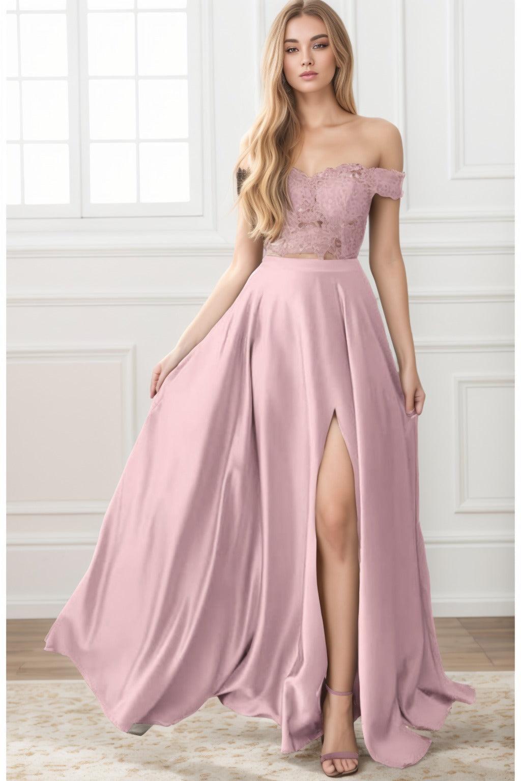 A-Line Sweep-Brush Train Elastic Satin Prom Dress CS0414 - COCOMELODY