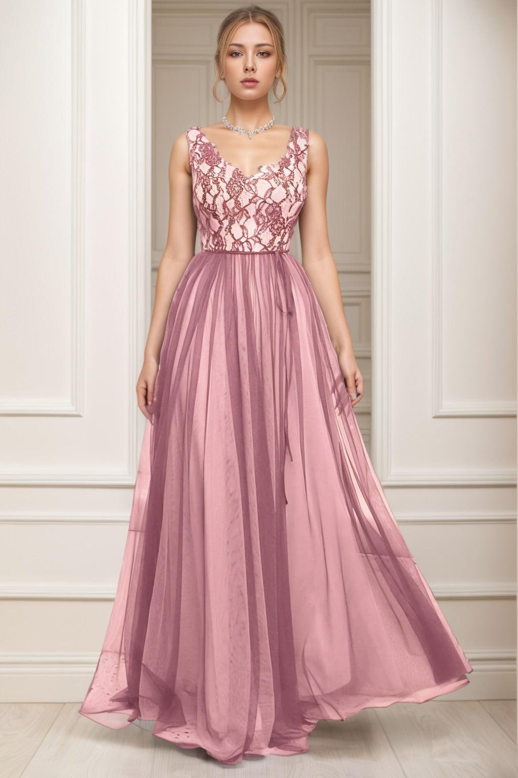A-Line Sweep-Brush Train Tulle Prom Dress CS0466 - COCOMELODY